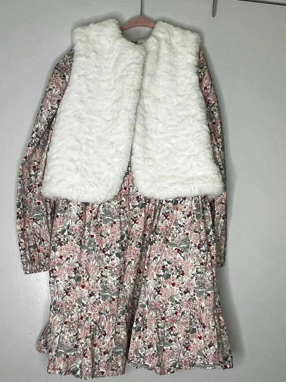 SerGent Major Floral Dress + Faux Fur Vest Set | Girls Size 9